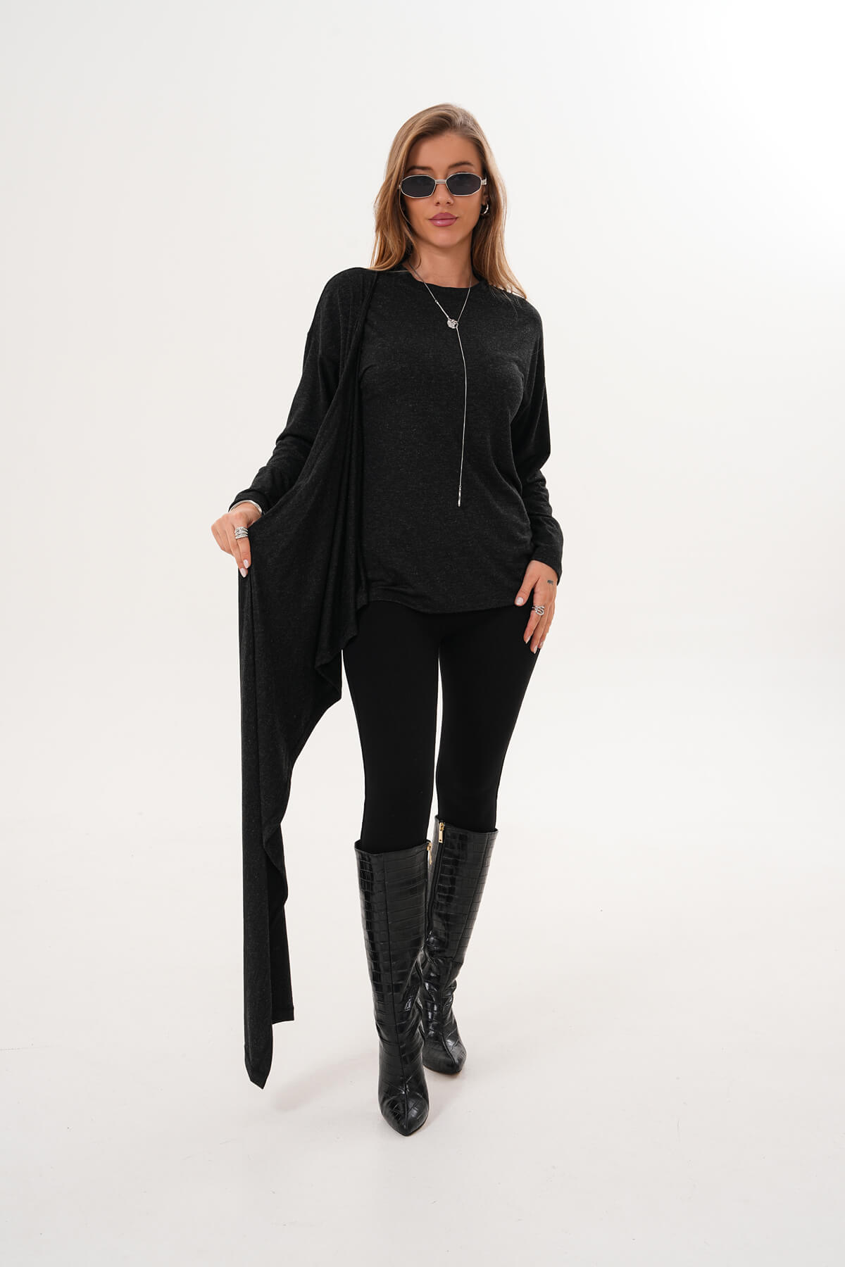 Şallı Bluz MDG-25-Ö-52 Siyah - MDG