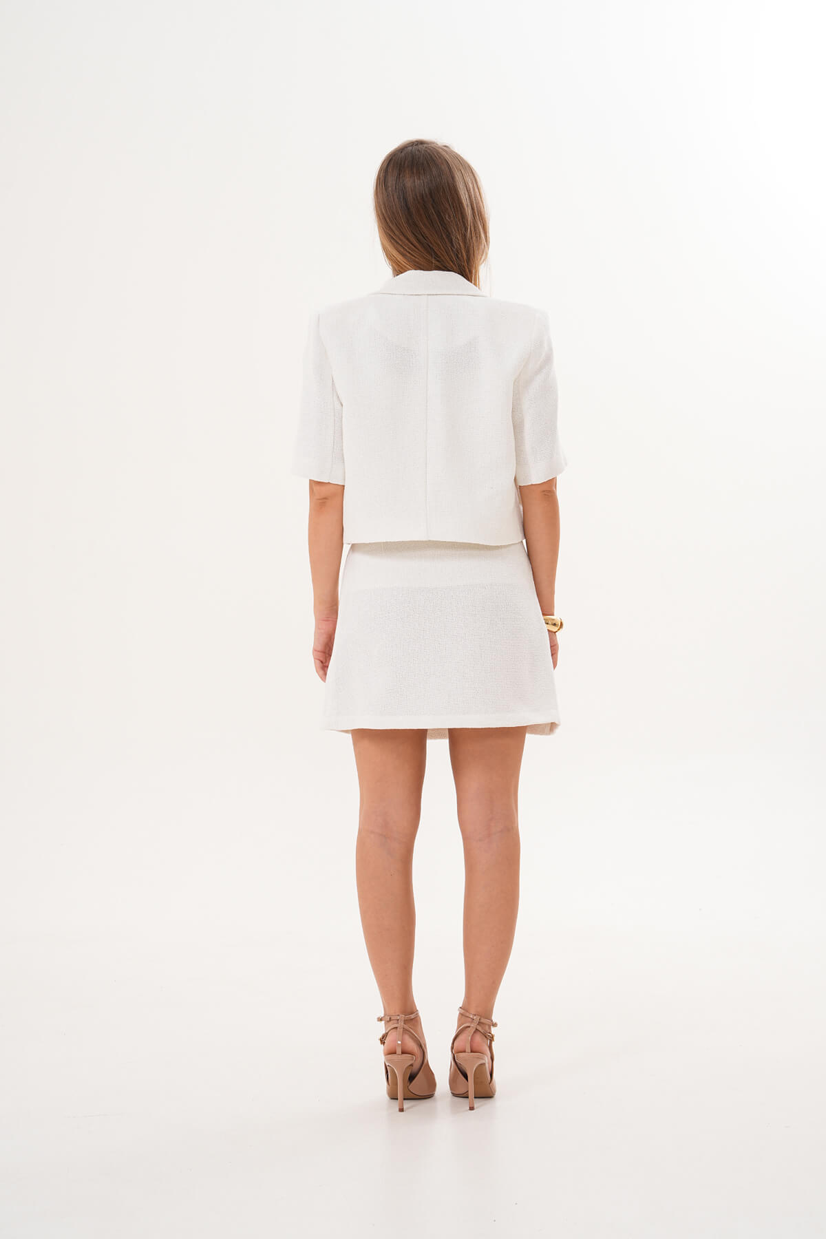 Şanel Kumaş Yalancı Cepli Blazer Ceket MDG-5186 Beyaz - 3