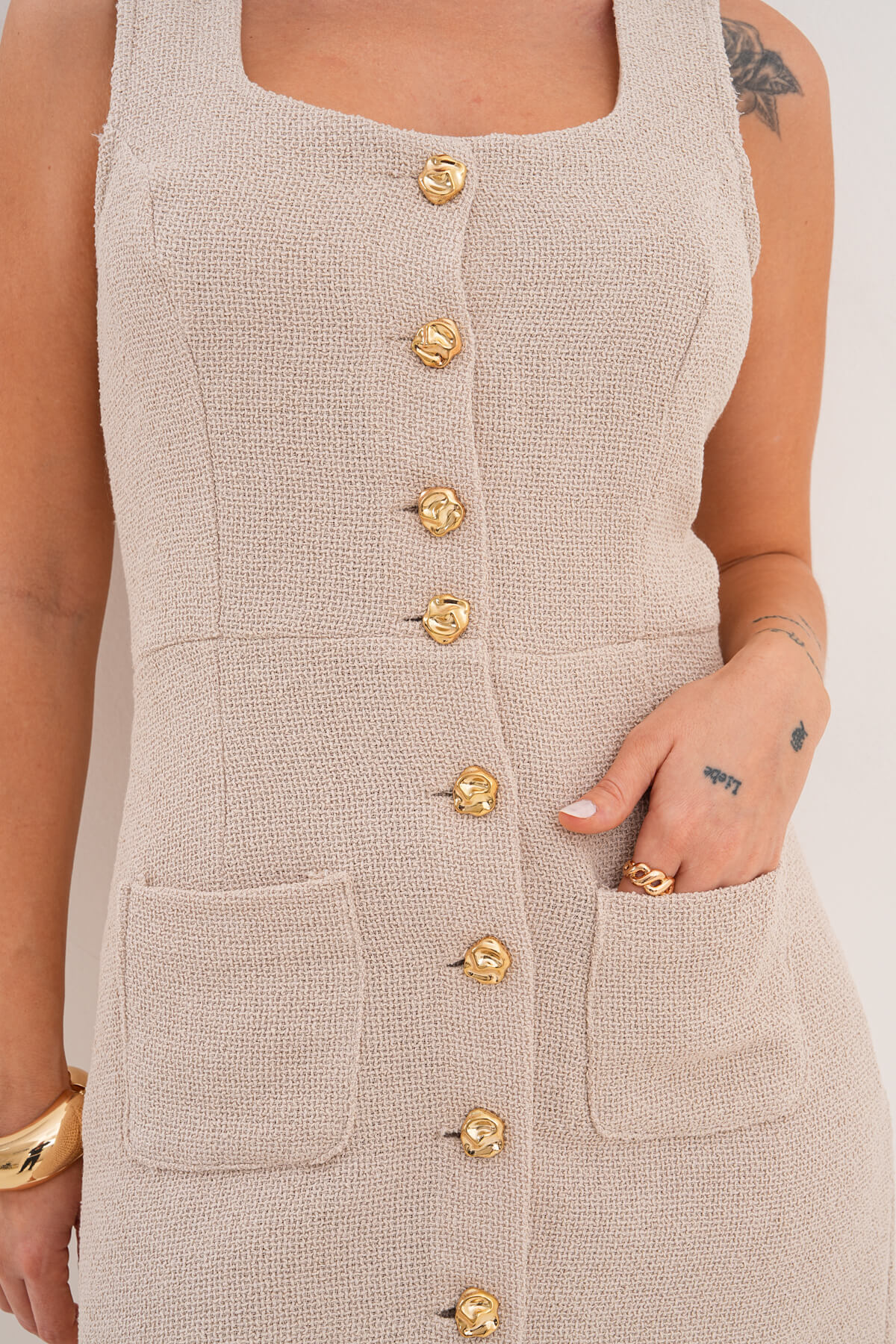 Şanel Mini Elbise MDG-5185-E Taş - 3