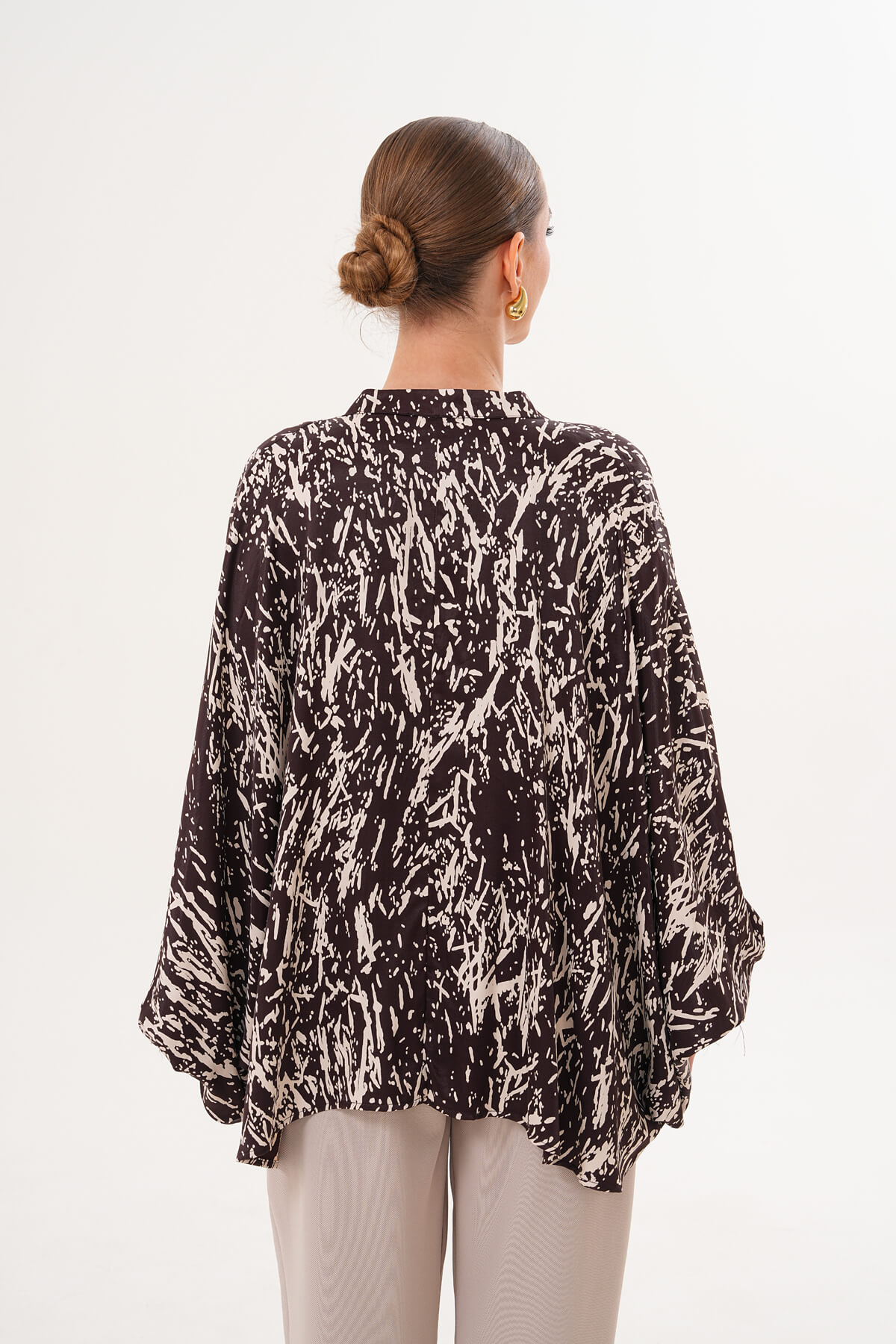 Saten Desenli Gömlek MDG-25-D-95 Kahve-Bej - 3