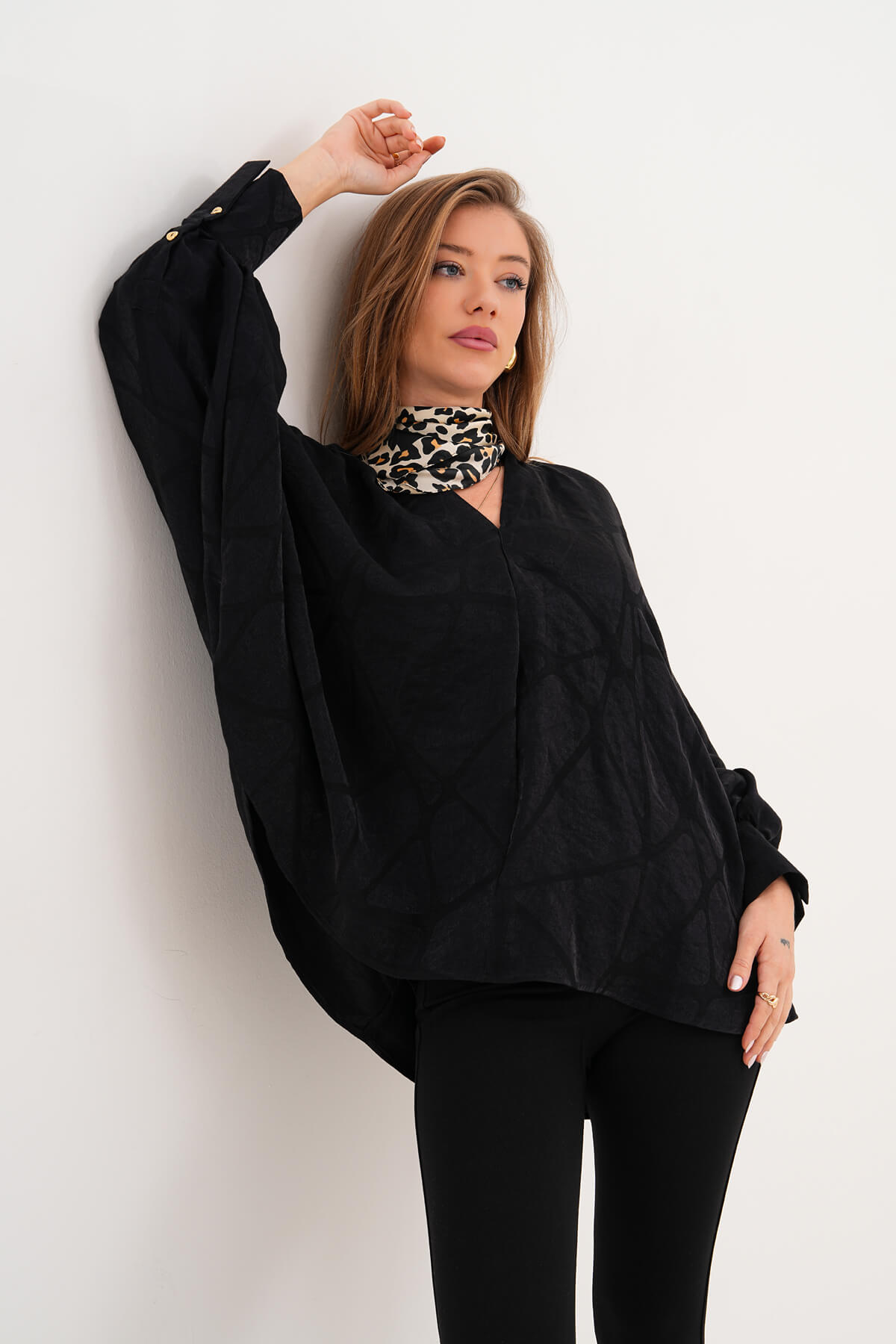 Saten Desenli Gömlek MDG-25-D-95 Siyah - 1