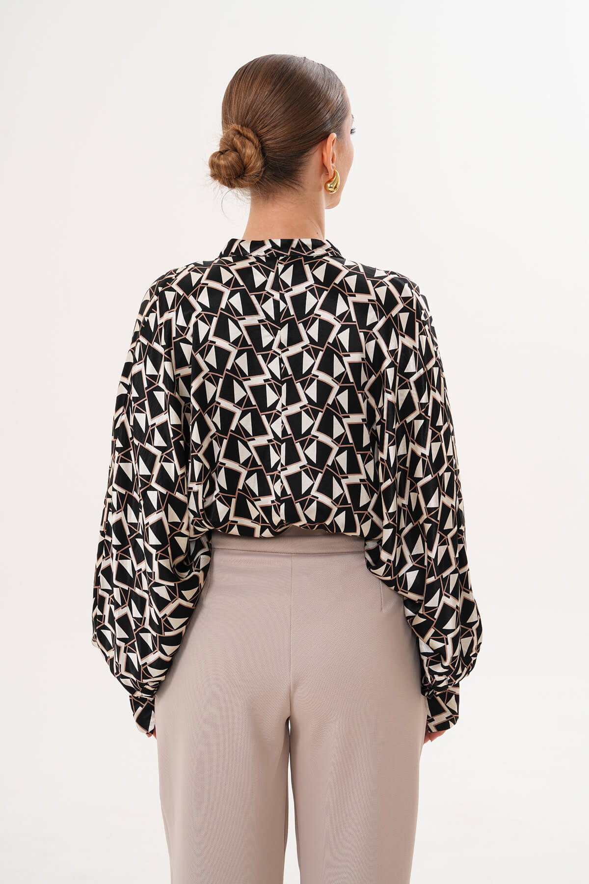 Saten Desenli Gömlek MDG-25-D-95 Siyah-Mozaik - 4