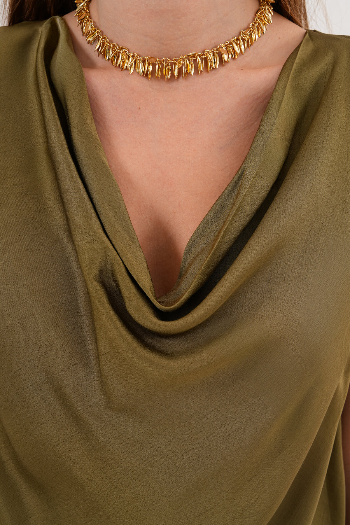 Saten Drapeli Kolsuz Gömlek MDG-25-D-102 Haki - 3