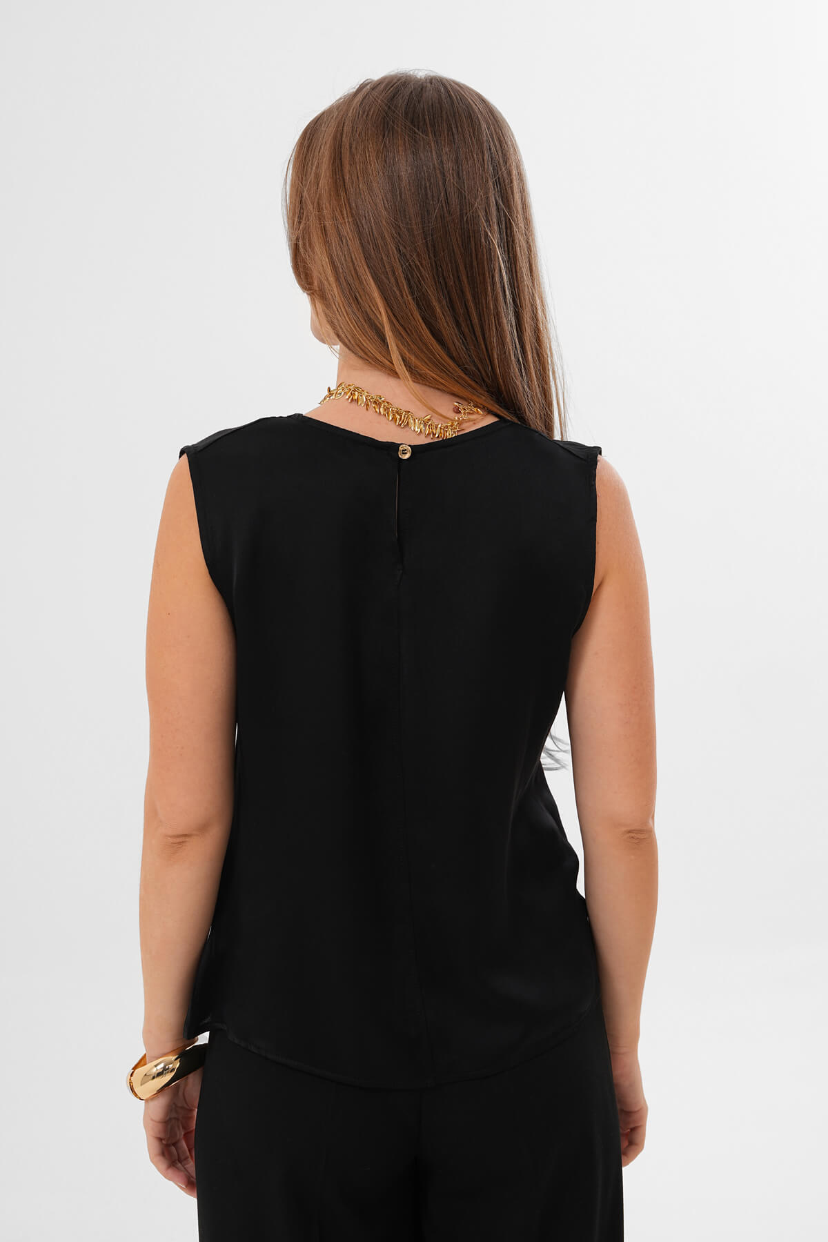 Saten Drapeli Kolsuz Gömlek MDG-25-D-102 Siyah - 4