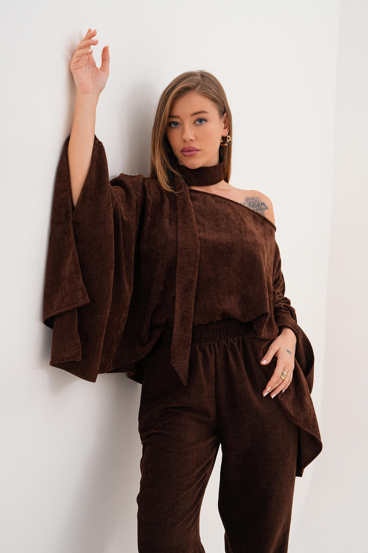 Şonil Panço Bluz MDG-25-D-80 Kahverengi - MDG