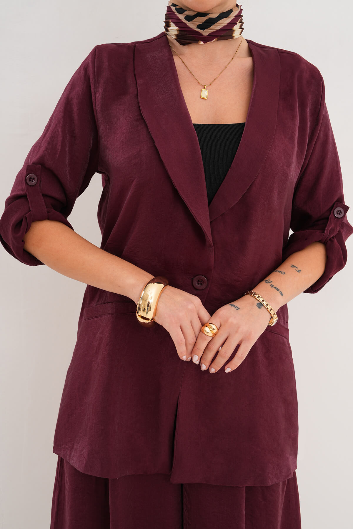 Tek Düğmeli Modal Ceket MDG-25-D-92 Bordo - 2