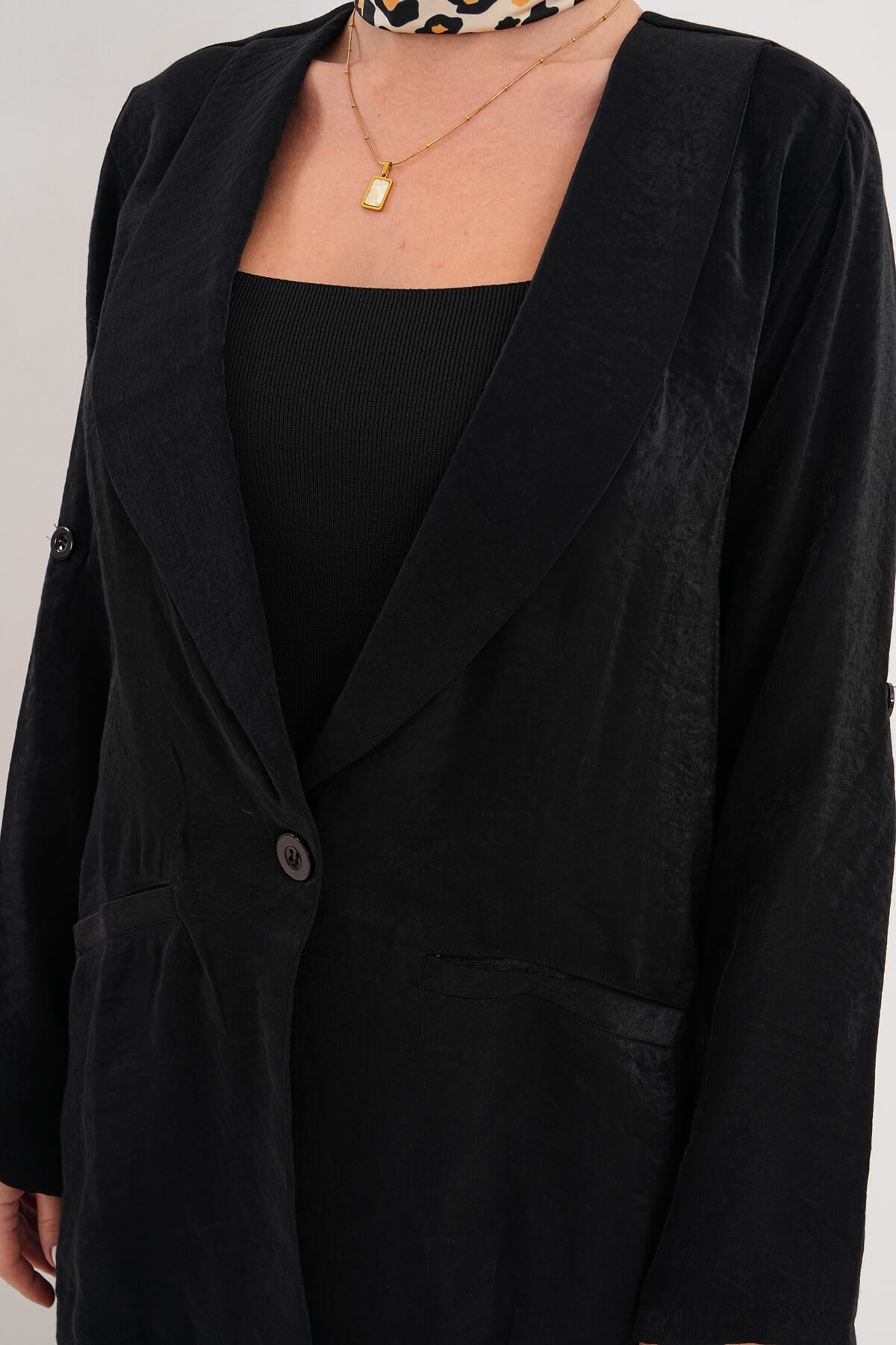 Tek Düğmeli Modal Ceket MDG-25-D-92 Siyah - 2