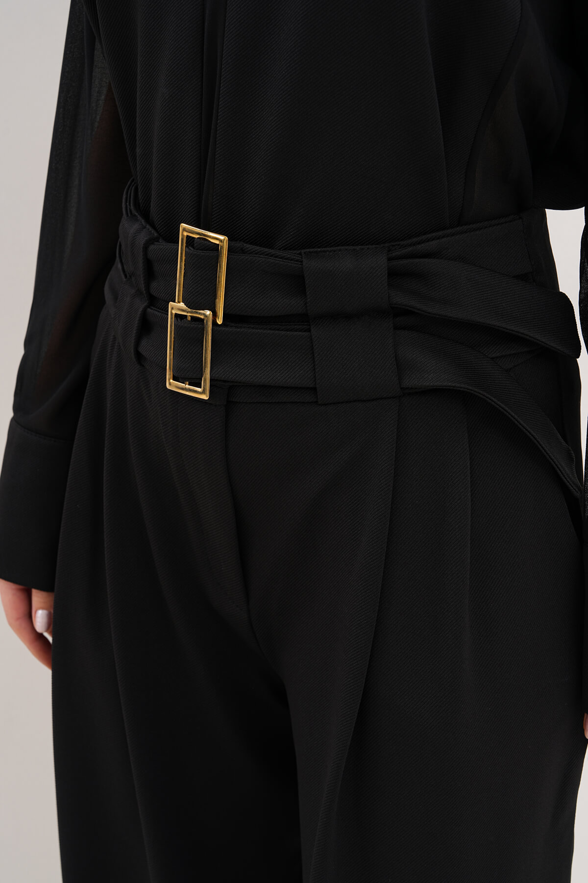 Toka Kemer Detaylı Rahat Kesim Pantolon MDG-5188-P Siyah - 2