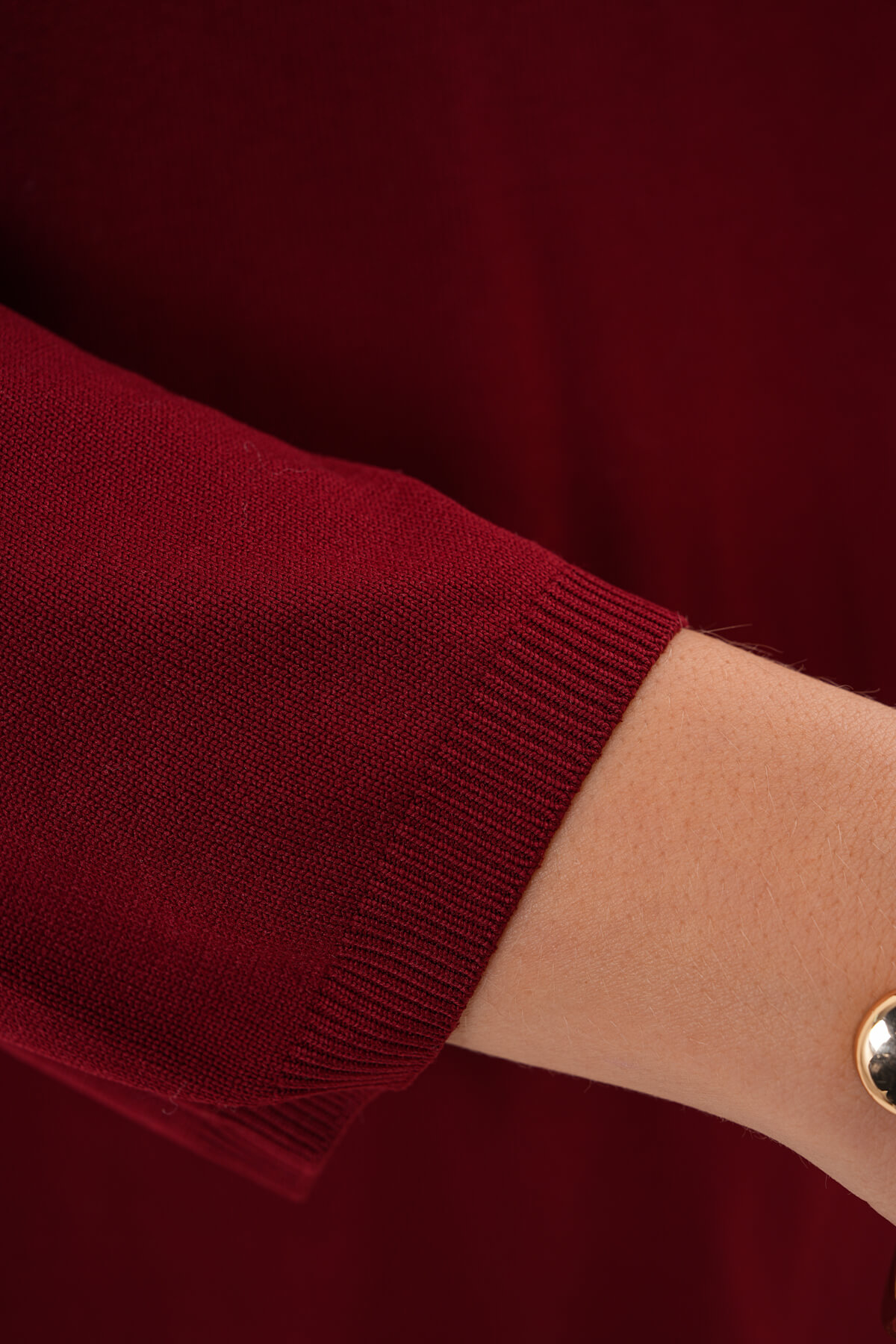 Uzun Kollu İnce Triko Bluz MDG-1009 Bordo - 2