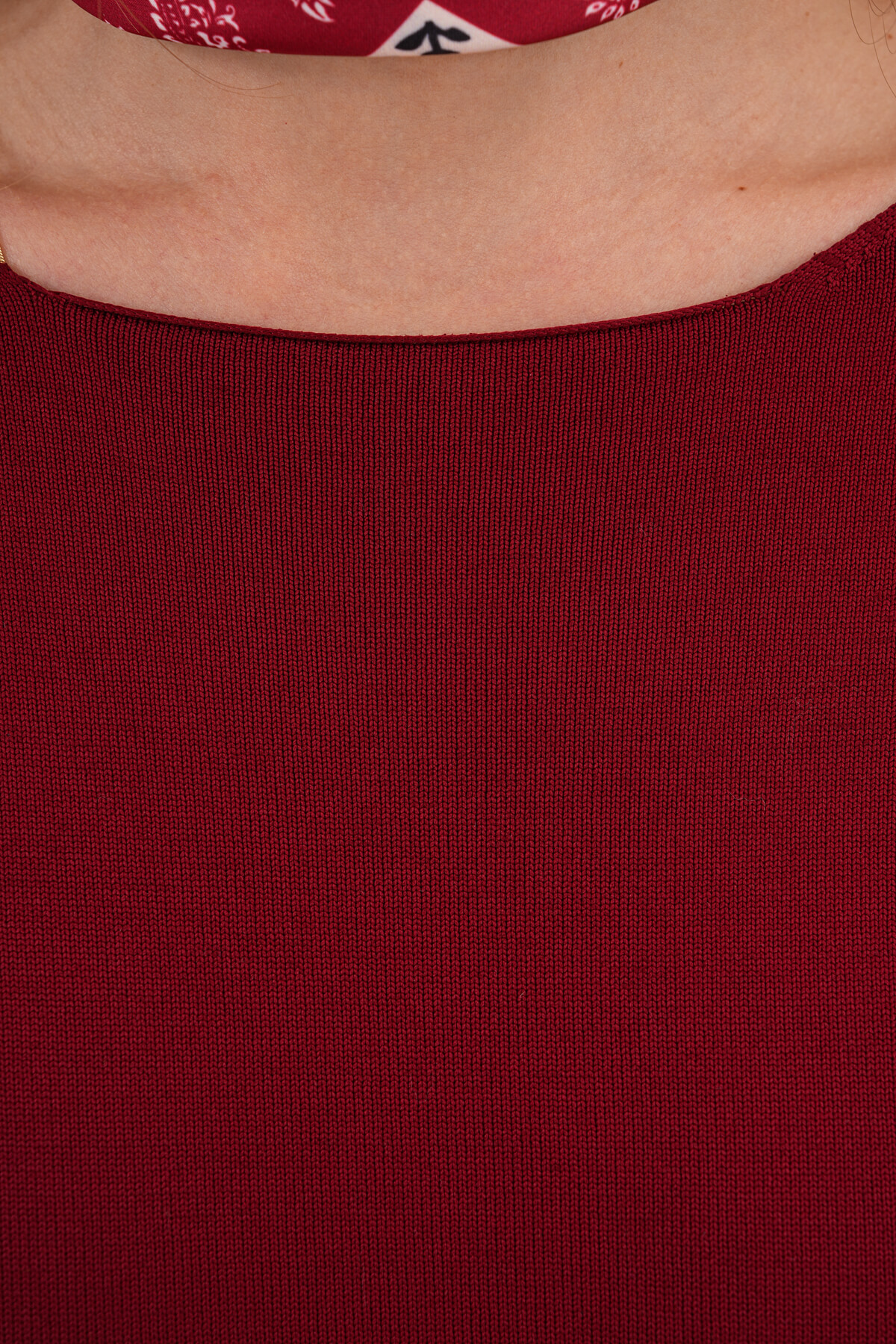 Uzun Kollu İnce Triko Bluz MDG-1009 Bordo - 3