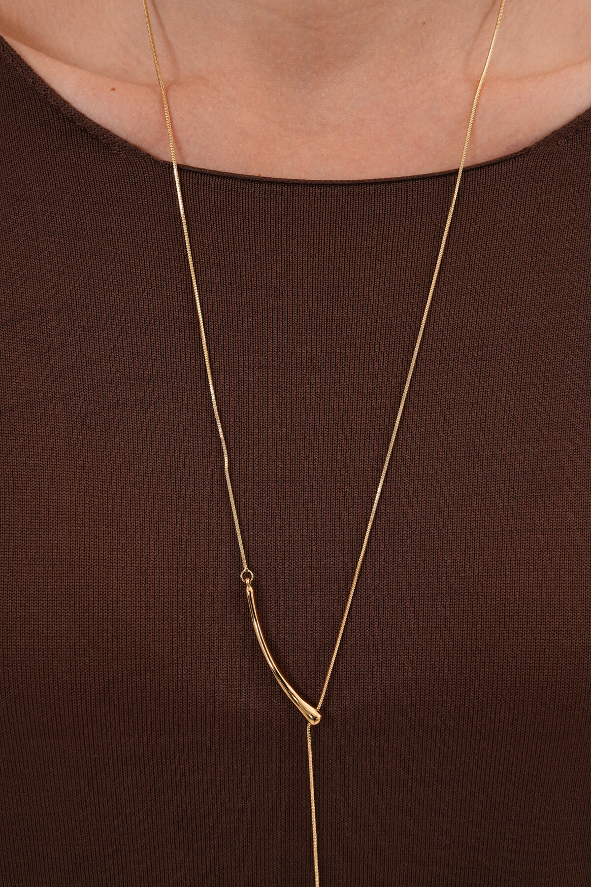 Uzun Kollu İnce Triko Bluz MDG-1009 Kahverengi - 2