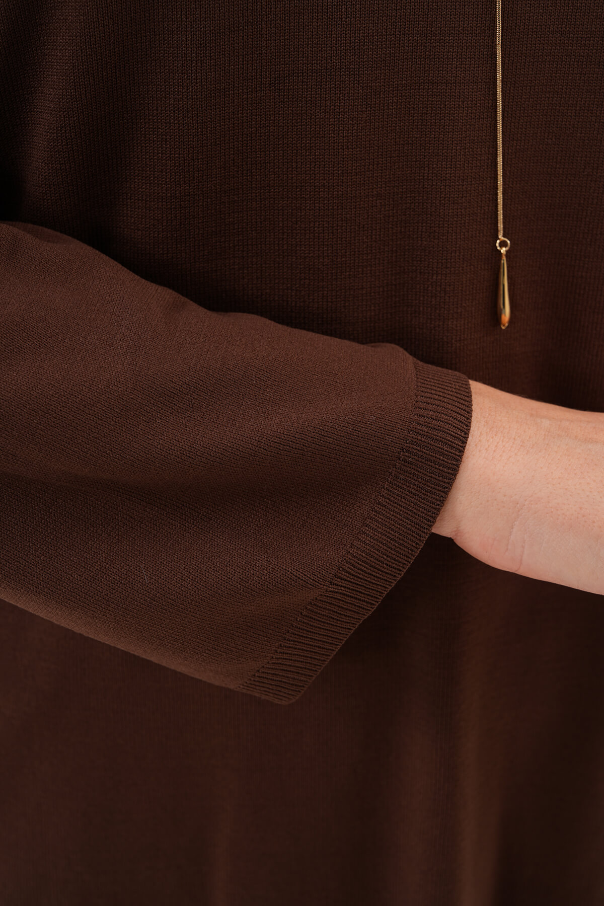 Uzun Kollu İnce Triko Bluz MDG-1009 Kahverengi - 3