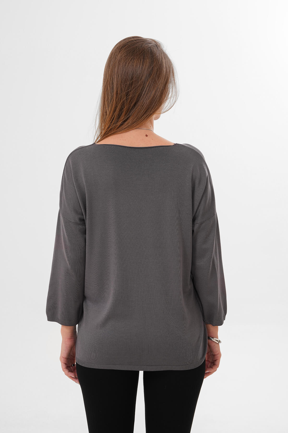 Uzun Kollu Yuvarlak Yaka Bluz MDG-2106 Antrasit - 4