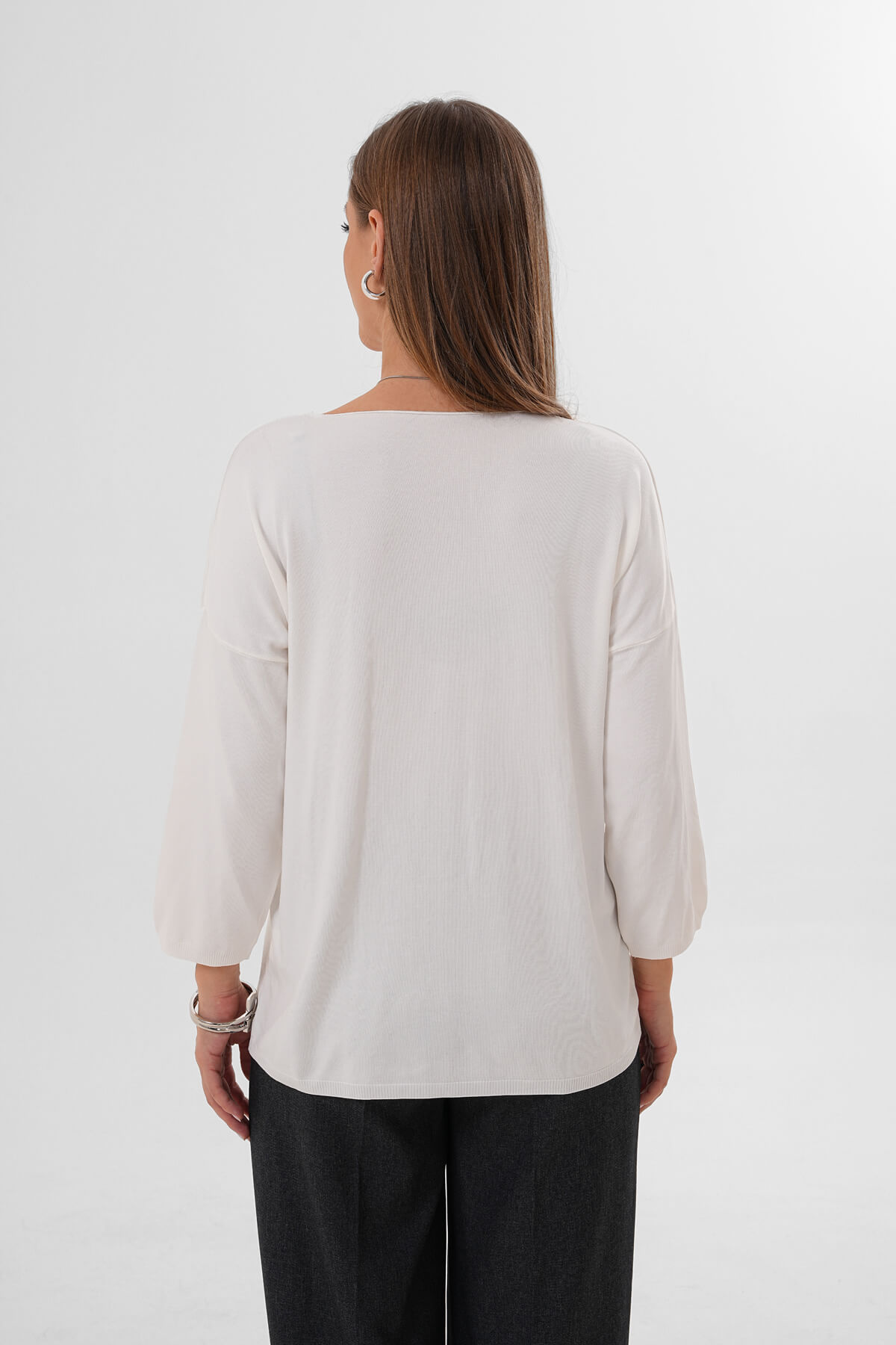 Uzun Kollu Yuvarlak Yaka Bluz MDG-2106 Krem - 4