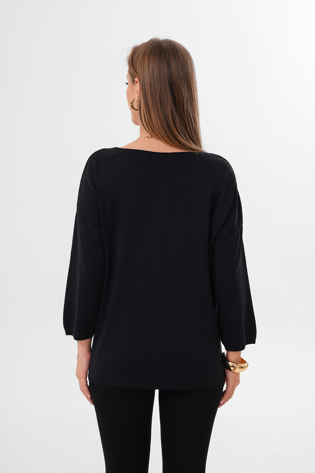 Uzun Kollu Yuvarlak Yaka Bluz MDG-2106 Siyah - 4