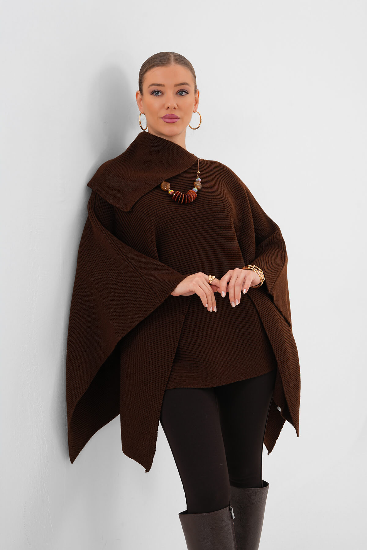 Uzun Yaka Balıkçı Kazak MDG-1014 Kahverengi - 1