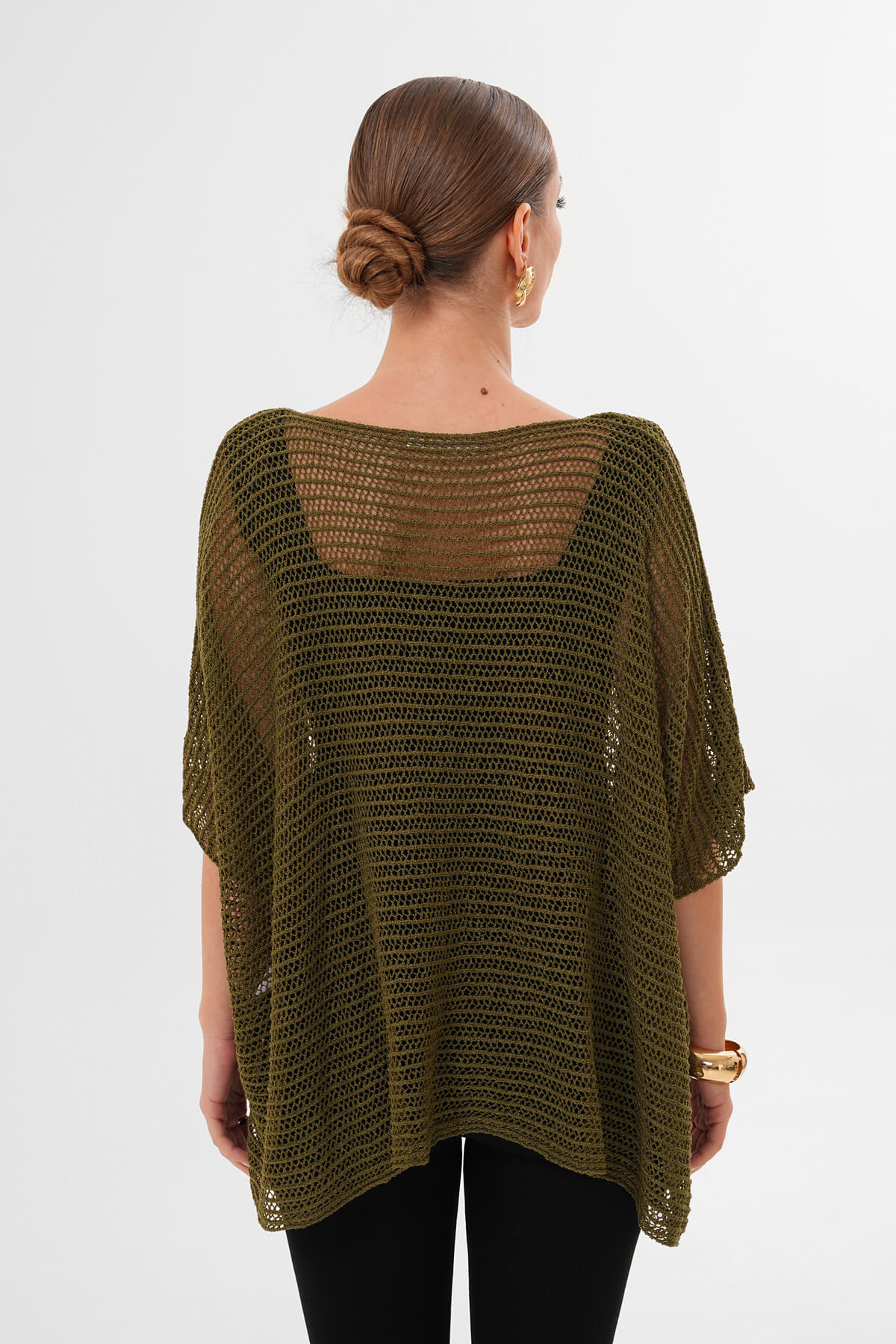 V Yaka Salaş Kesim Örgü Triko MDG-1006 Haki - 2