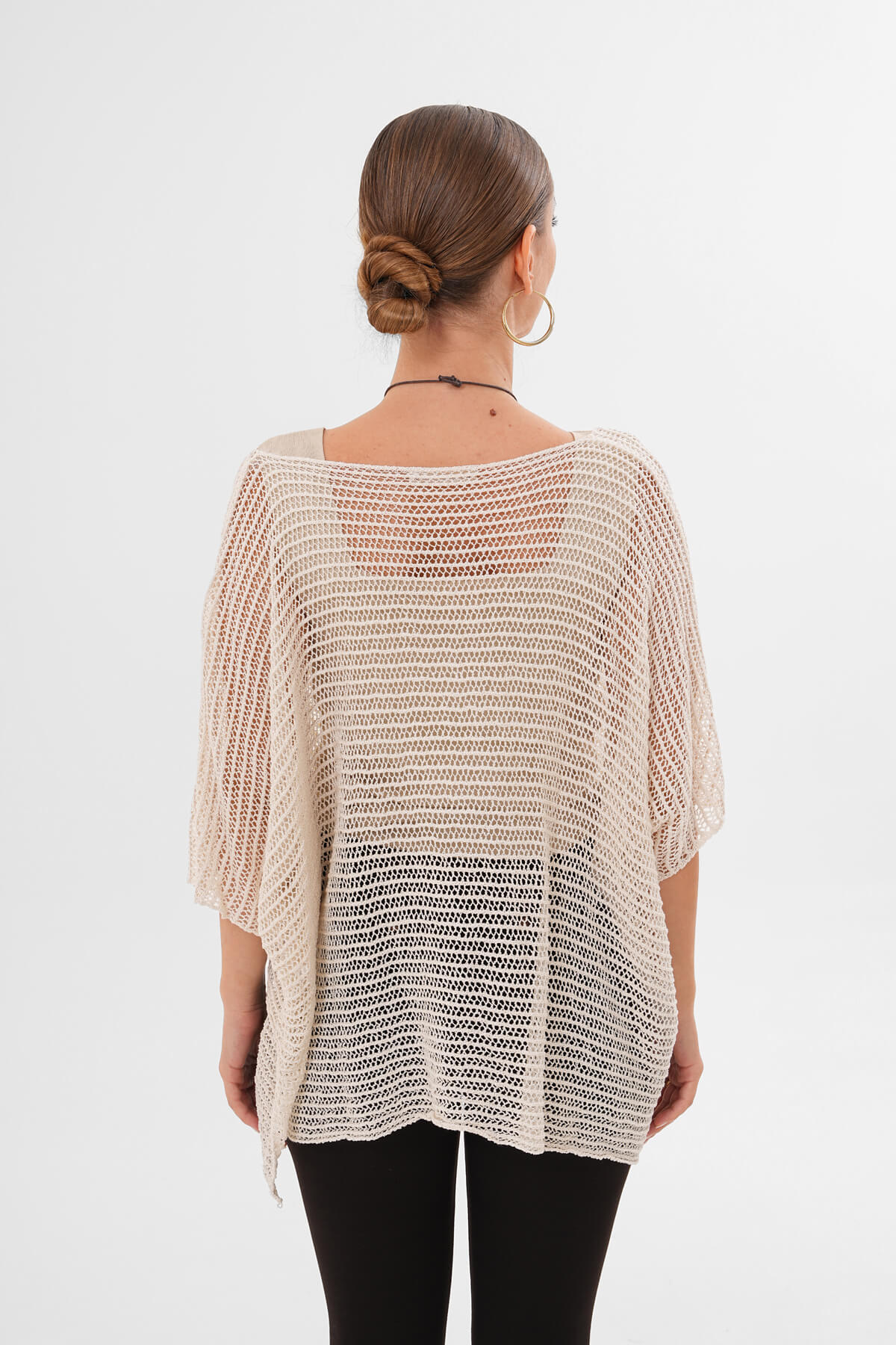 V Yaka Salaş Kesim Örgü Triko MDG-1006 Krem - 2