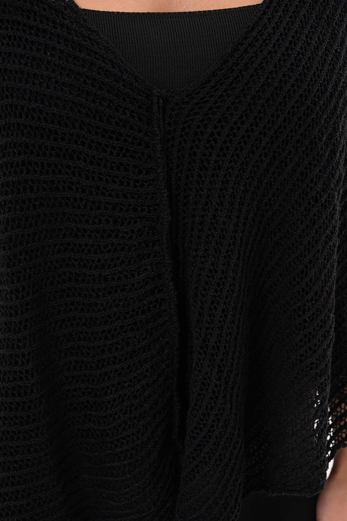 V Yaka Salaş Kesim Örgü Triko MDG-1006 Siyah - 2