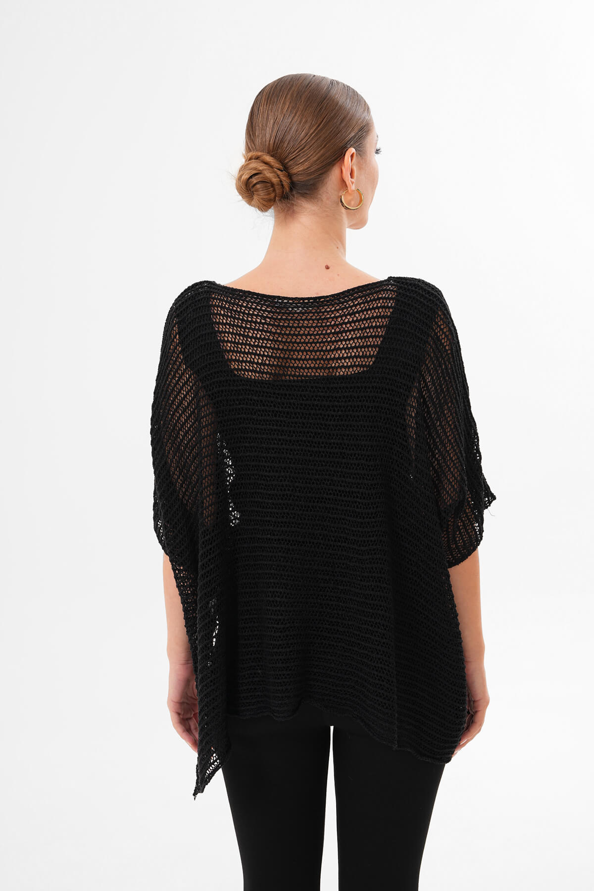 V Yaka Salaş Kesim Örgü Triko MDG-1006 Siyah - 3