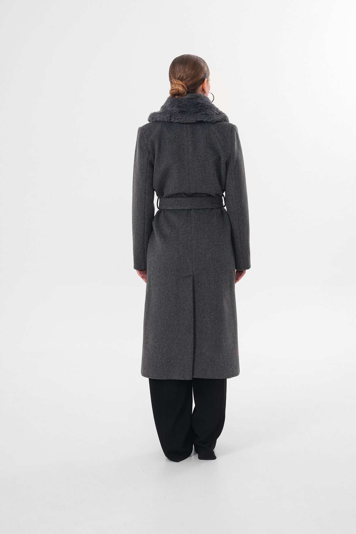 Yaka Kürklü Kuşaklı Uzun Kaban MDG-ALTY-5161 Antrasit - 5