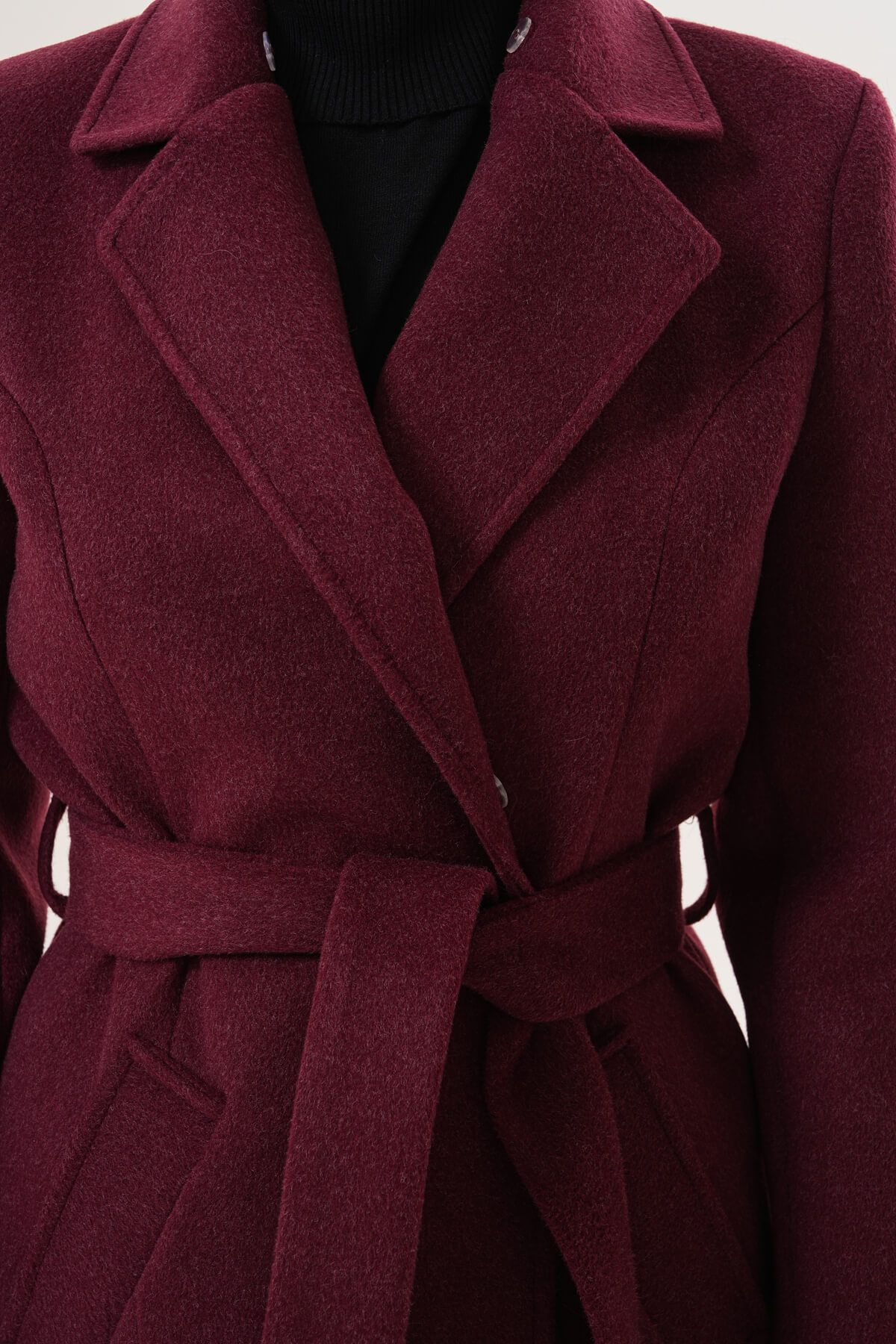 Yaka Kürklü Kuşaklı Uzun Kaban MDG-ALTY-5161 Bordo - 3