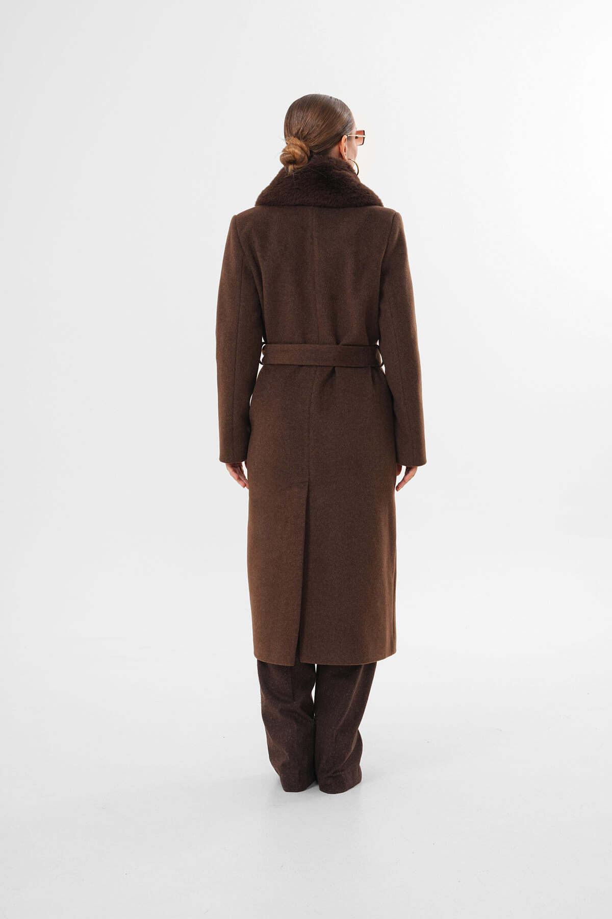 Yaka Kürklü Kuşaklı Uzun Kaban MDG-ALTY-5161 Kahverengi - 5