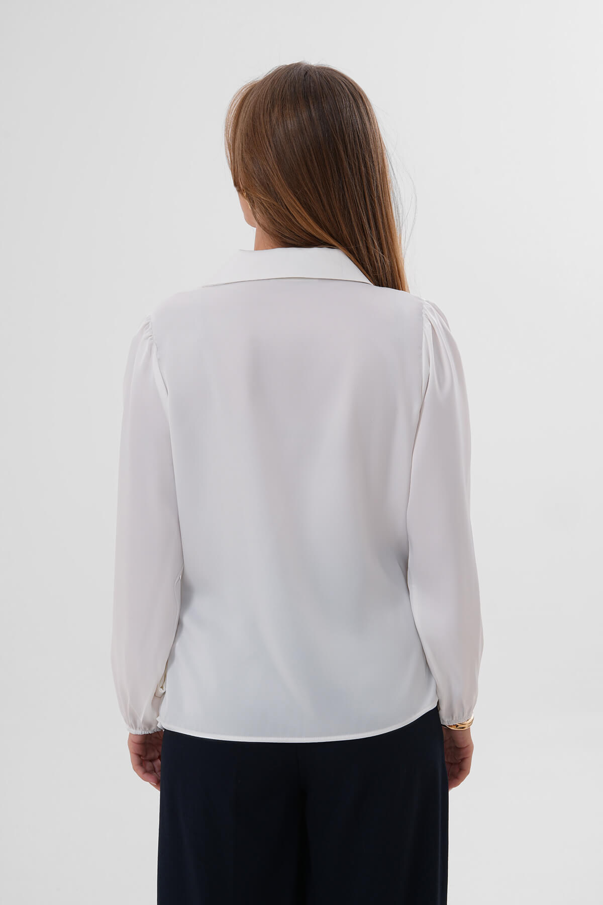 Yandan Bağlamalı Saten Gömlek MDG-25-D-10704 Ekru - 3