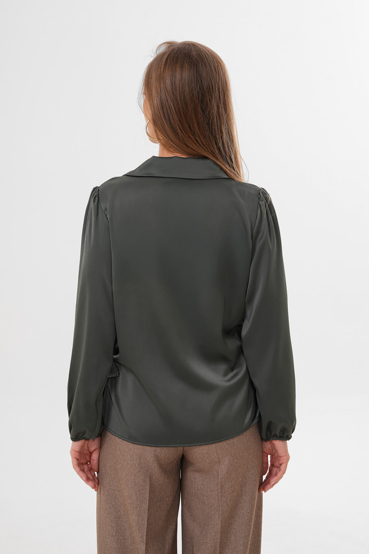 Yandan Bağlamalı Saten Gömlek MDG-25-D-10704 Haki - 3