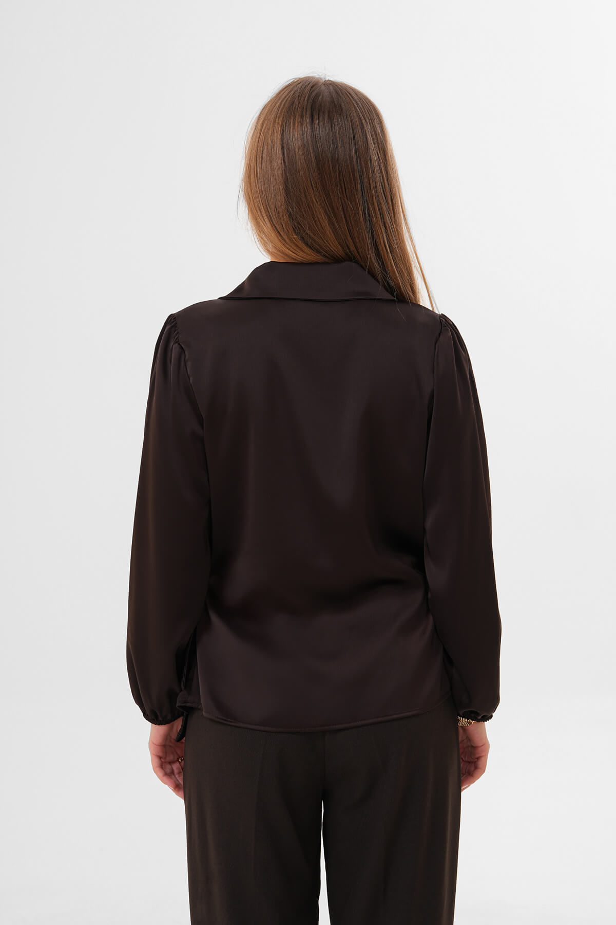 Yandan Bağlamalı Saten Gömlek MDG-25-D-10704 Kahverengi - 3