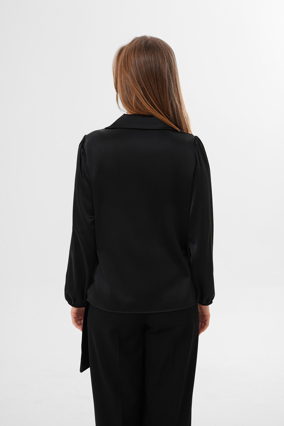 Yandan Bağlamalı Saten Gömlek MDG-25-D-10704 Siyah - 4