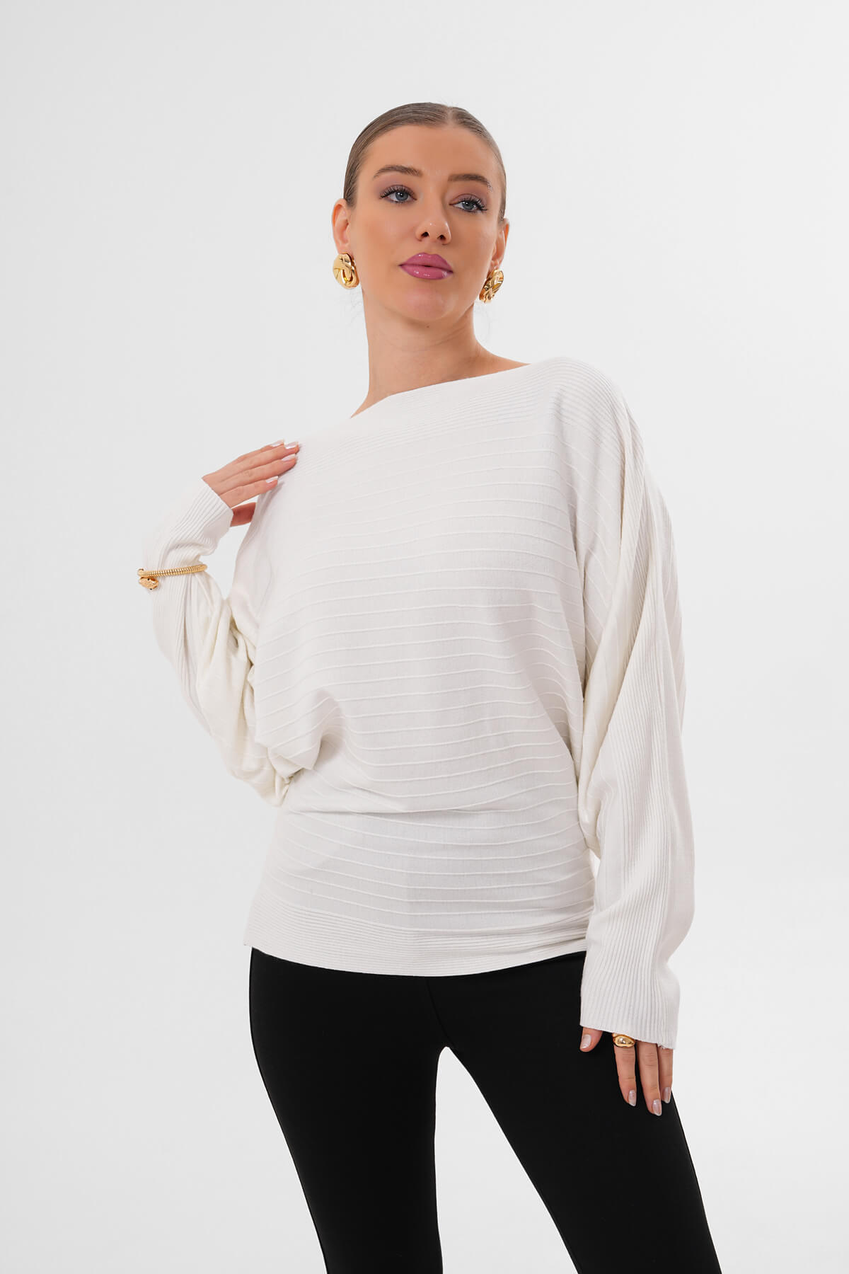 Yarasa Kol Triko Kazak MDG-22721 Ekru - 1