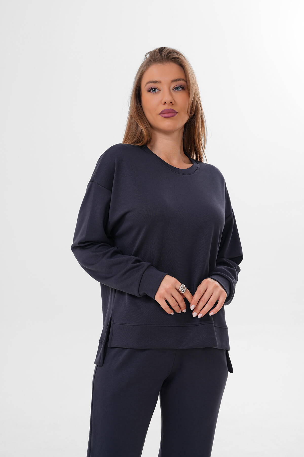 Yırtmaçlı Sıfır Yaka Sweat MDG-005 Antrasit - MDG