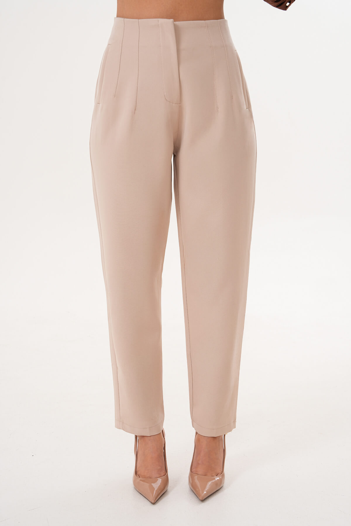 Yüksek Bel Dar Paça Pantolon MDG-006408-P Bej - 3