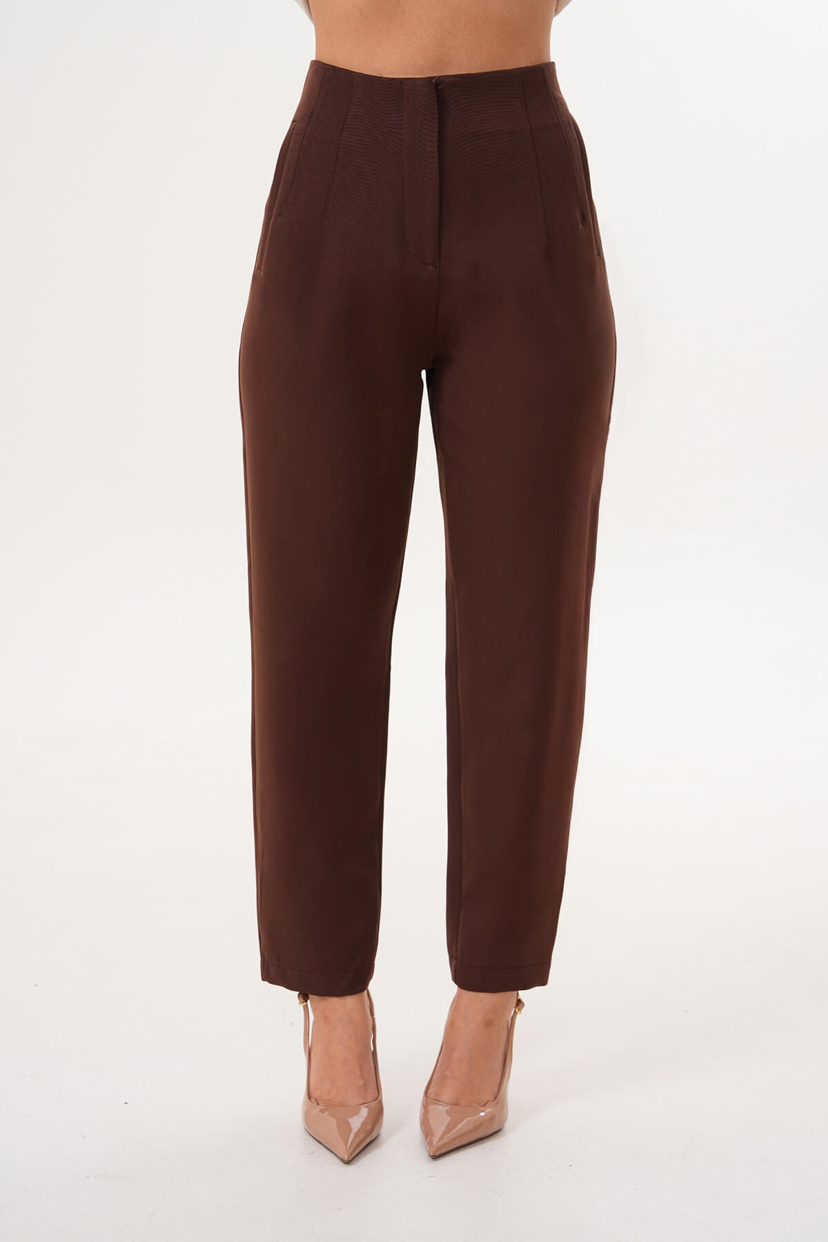 Yüksek Bel Dar Paça Pantolon MDG-006408-P Kahverengi - 2