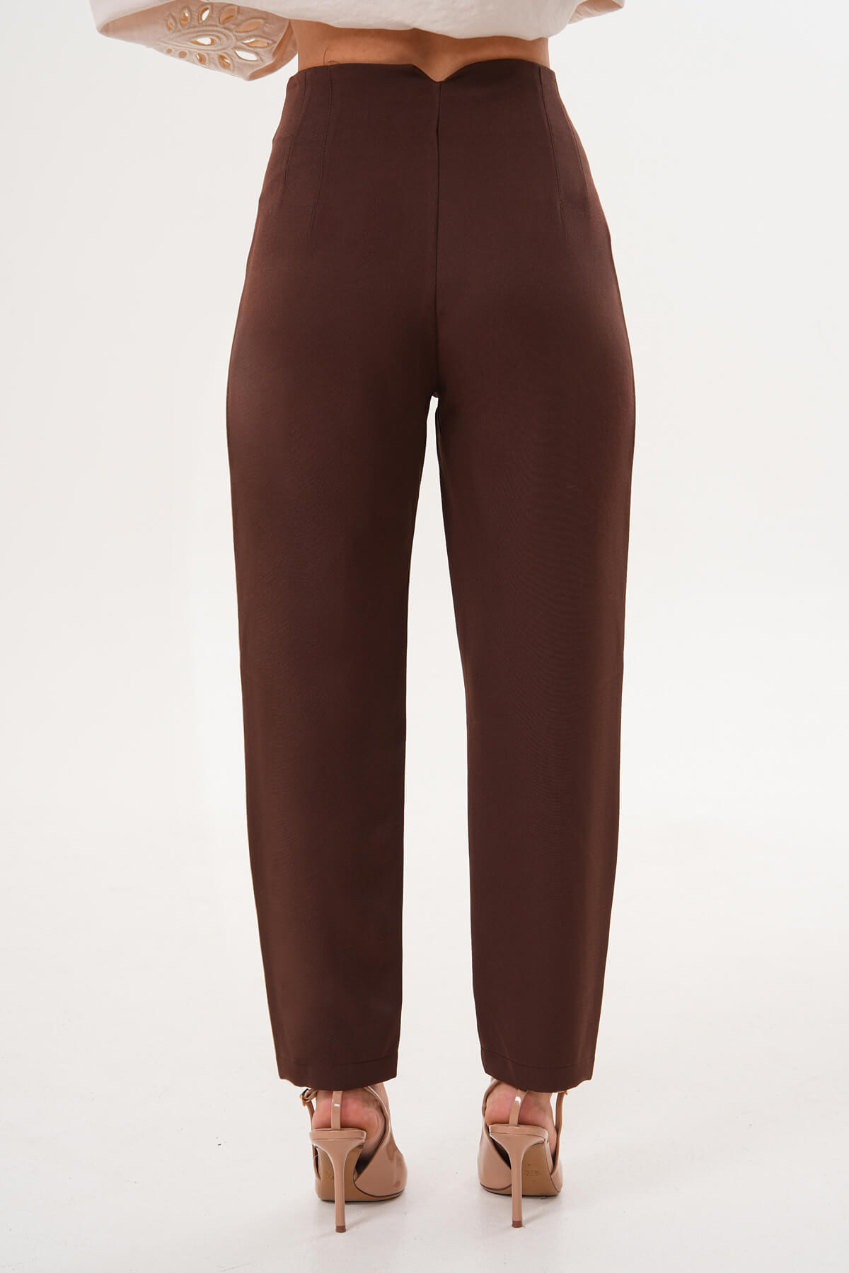 Yüksek Bel Dar Paça Pantolon MDG-006408-P Kahverengi - 3