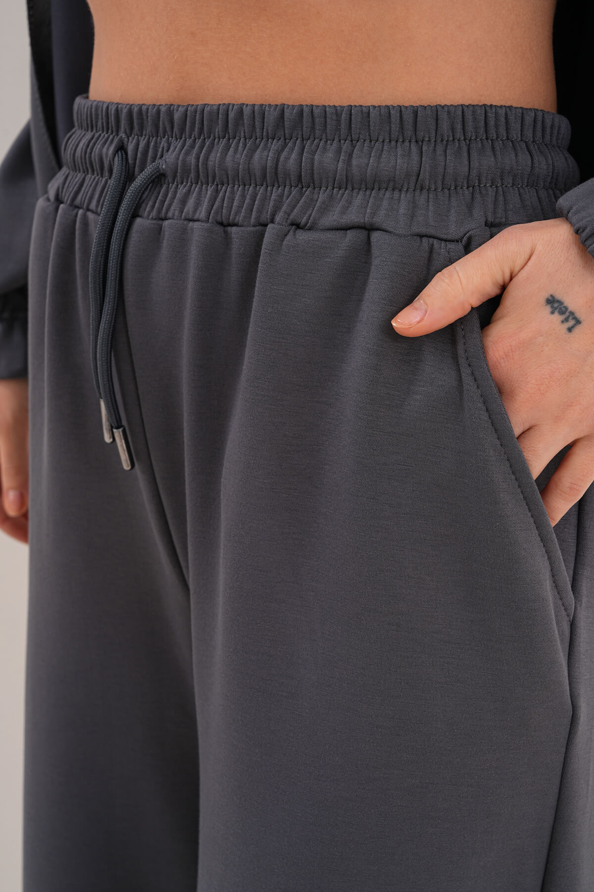 Yüksek Belli Geniş Paça Eşofman MDG-3027-P Füme - 2