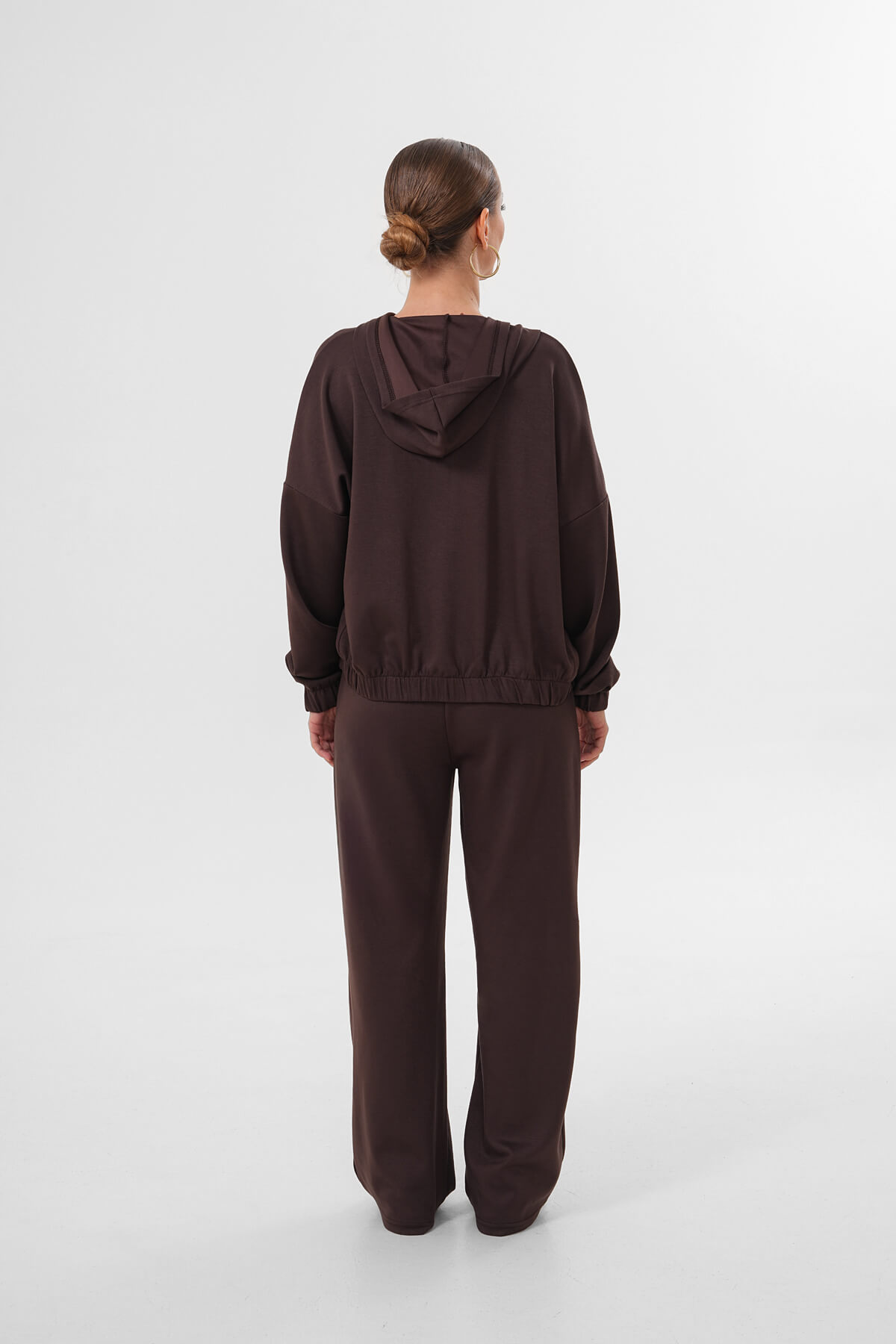 Yüksek Belli Geniş Paça Eşofman MDG-3027-P Kahverengi - 3