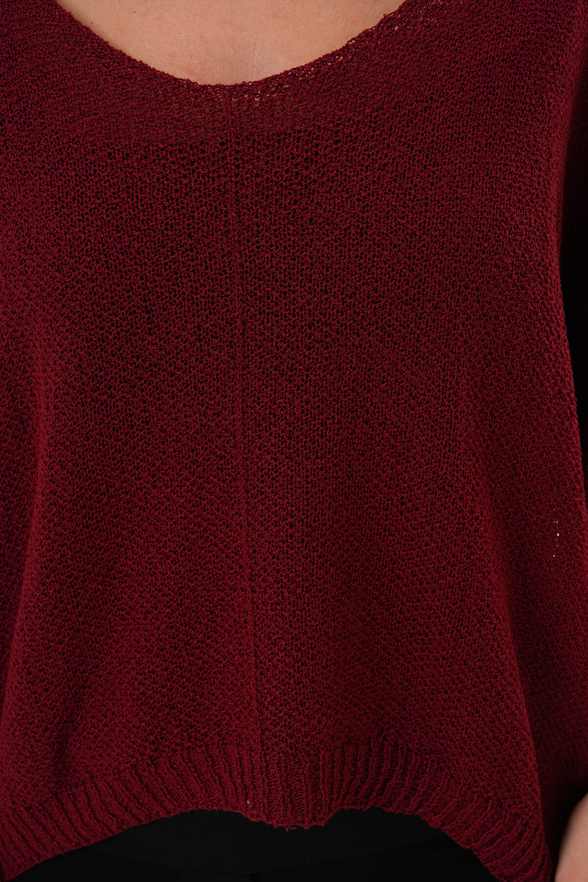 Yuvarlak Yaka Asimetrik İnce Örgü Triko MDG-1002 Bordo - 2