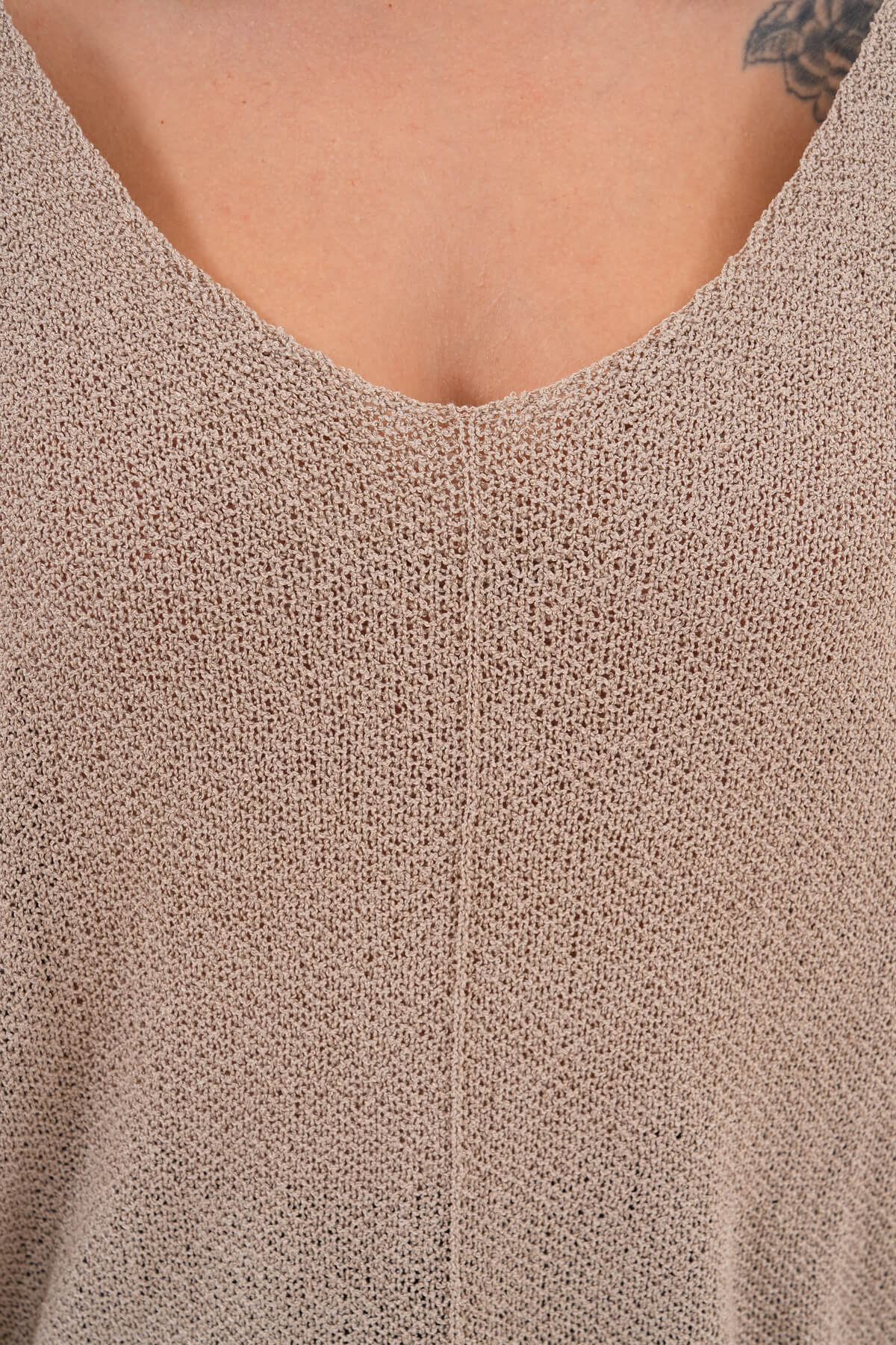 Yuvarlak Yaka Asimetrik İnce Örgü Triko MDG-1002 Taş - 2